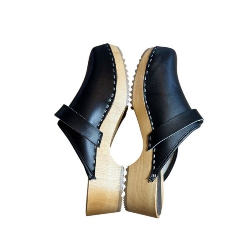 Bjork Maja Wood Clogs Shoes Womens EU 41 US 10 Black Leather Poland Boho Mules - Picture 3 of 10